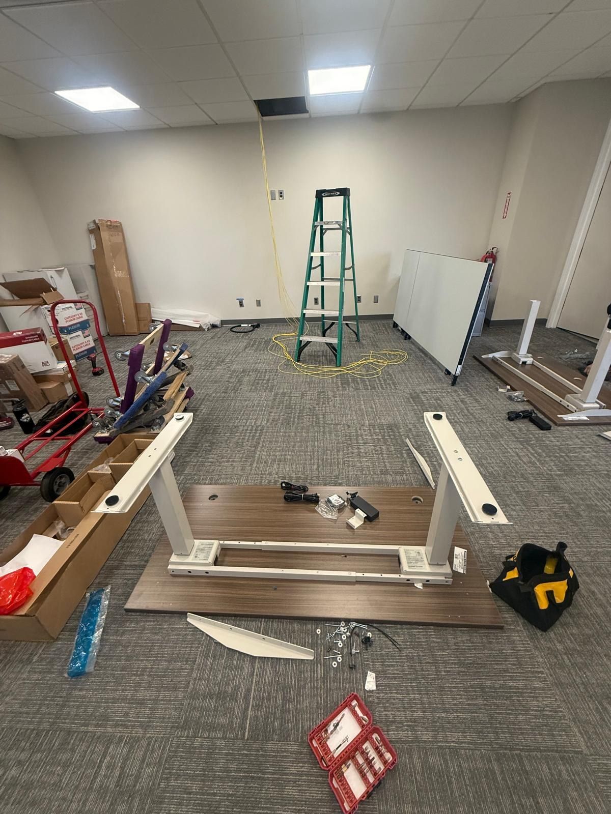 Desk installation in progress on site